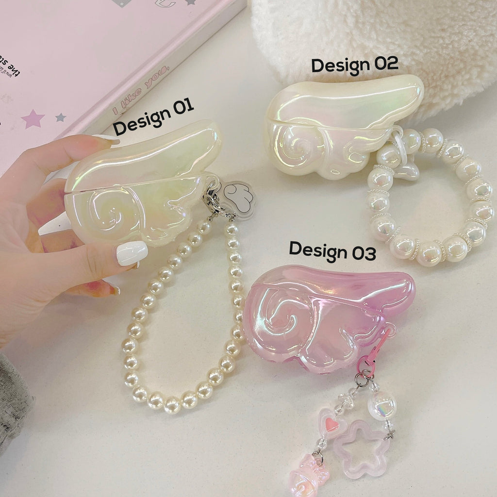 Angel Wing AirPods Case with Pearl & Beaded Charm