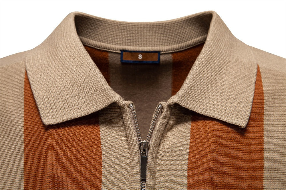 Men’s Bold Stripe Zip Polo Shirt