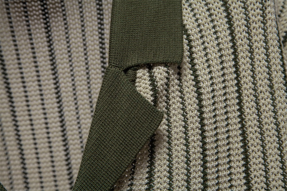 Colorblock Striped Knit Polo Shirt