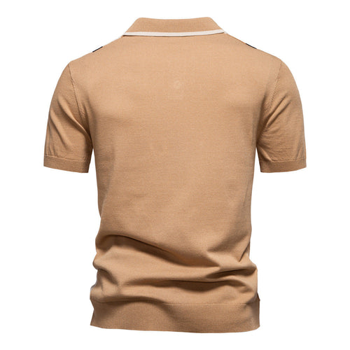 Casual Colorblock Striped Knit Polo Shirt
