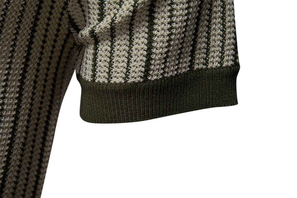 Colorblock Striped Knit Polo Shirt