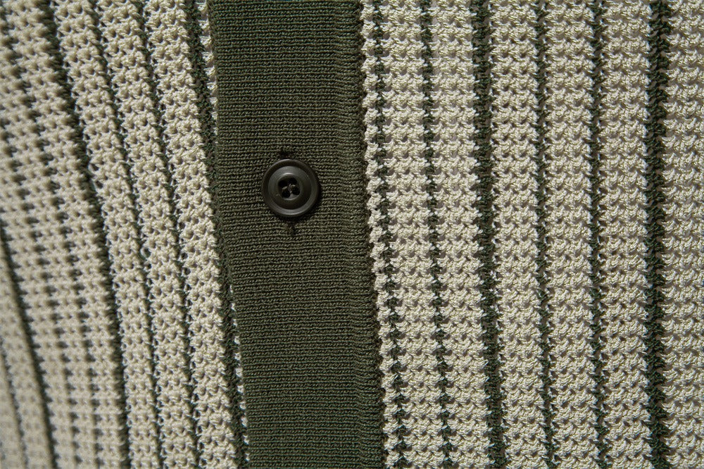 Colorblock Striped Knit Polo Shirt