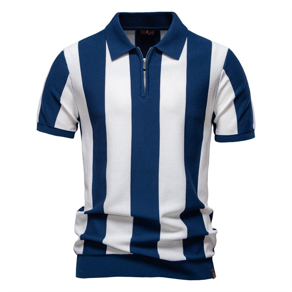 Men’s Bold Stripe Zip Polo Shirt