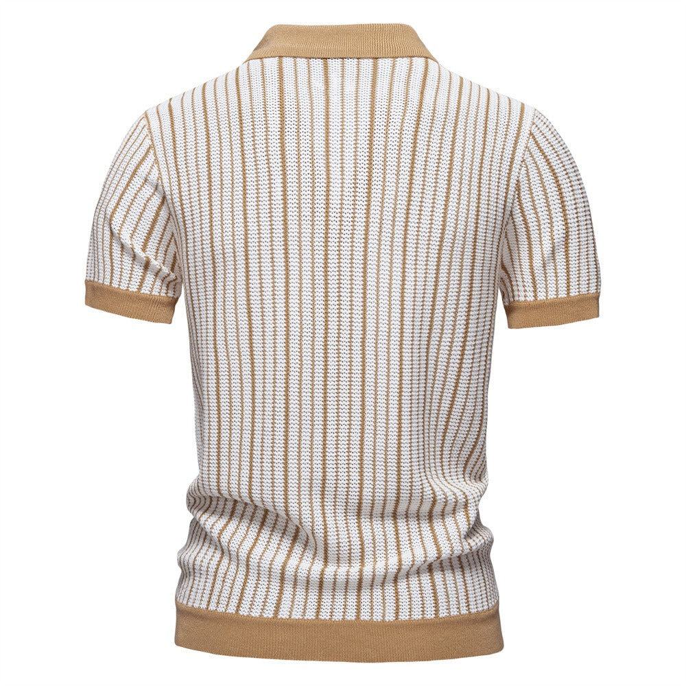 Colorblock Striped Knit Polo Shirt