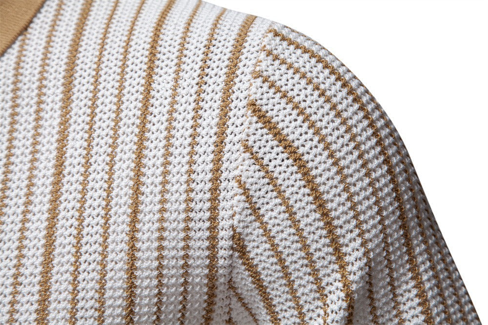 Colorblock Striped Knit Polo Shirt