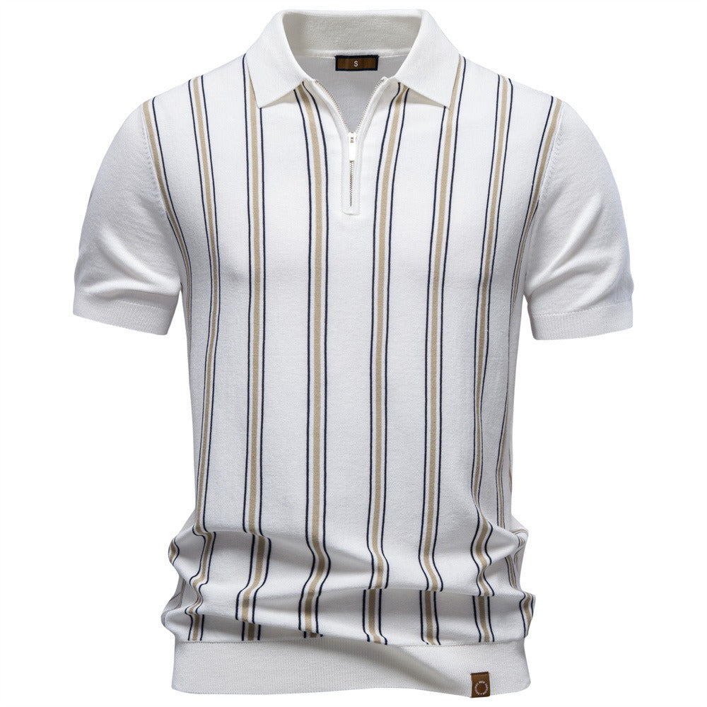 Men’s Striped Zip Knit Polo