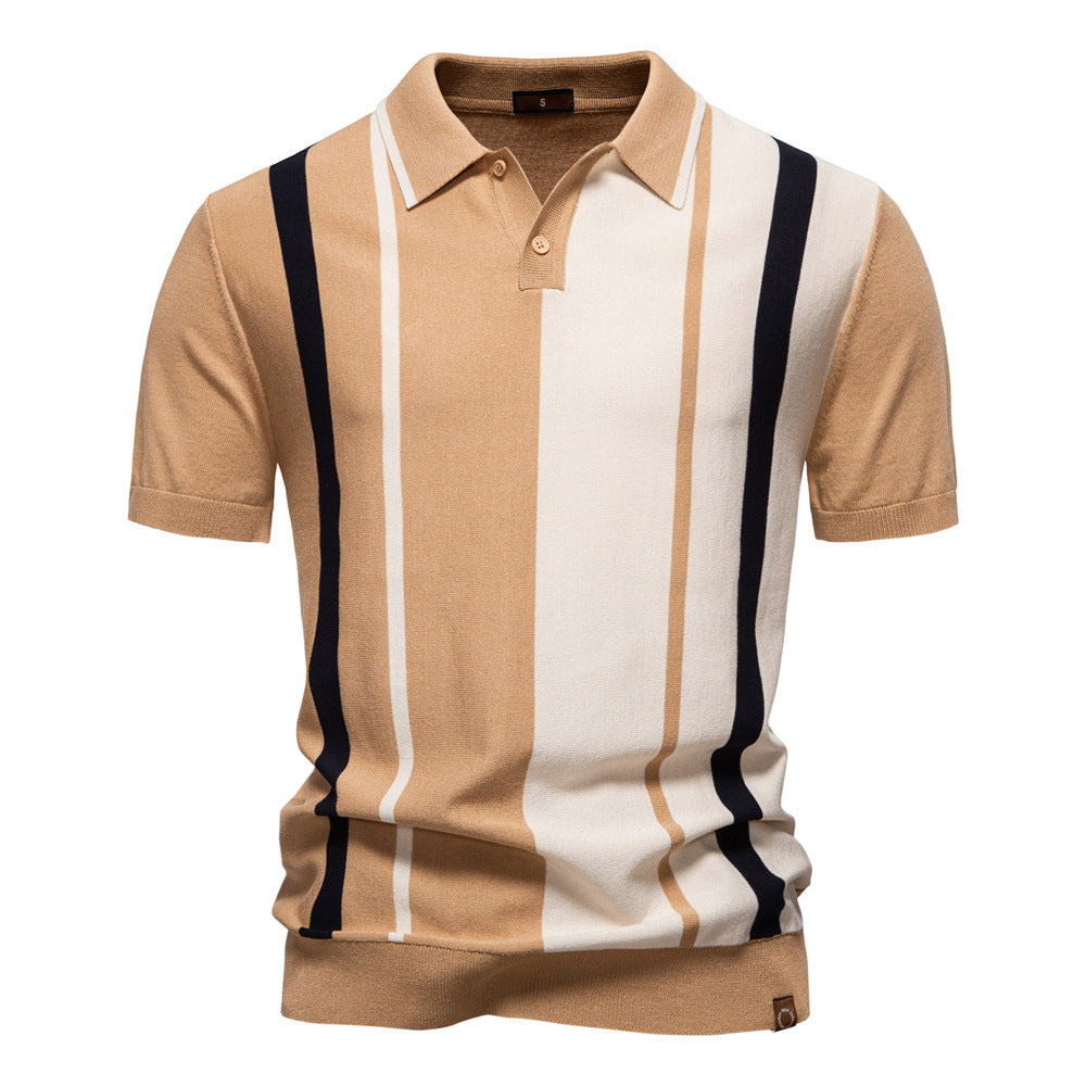 Casual Colorblock Striped Knit Polo Shirt