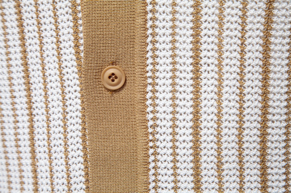 Colorblock Striped Knit Polo Shirt
