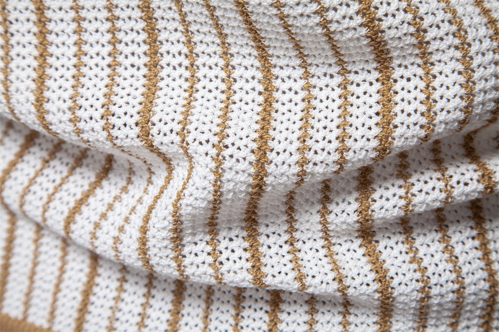 Colorblock Striped Knit Polo Shirt