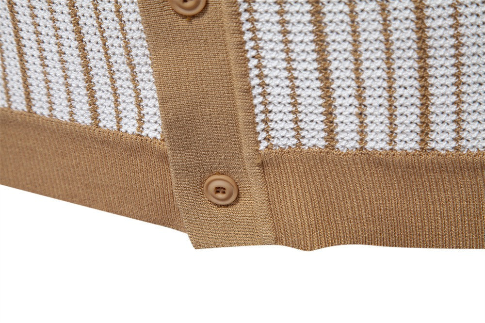 Colorblock Striped Knit Polo Shirt