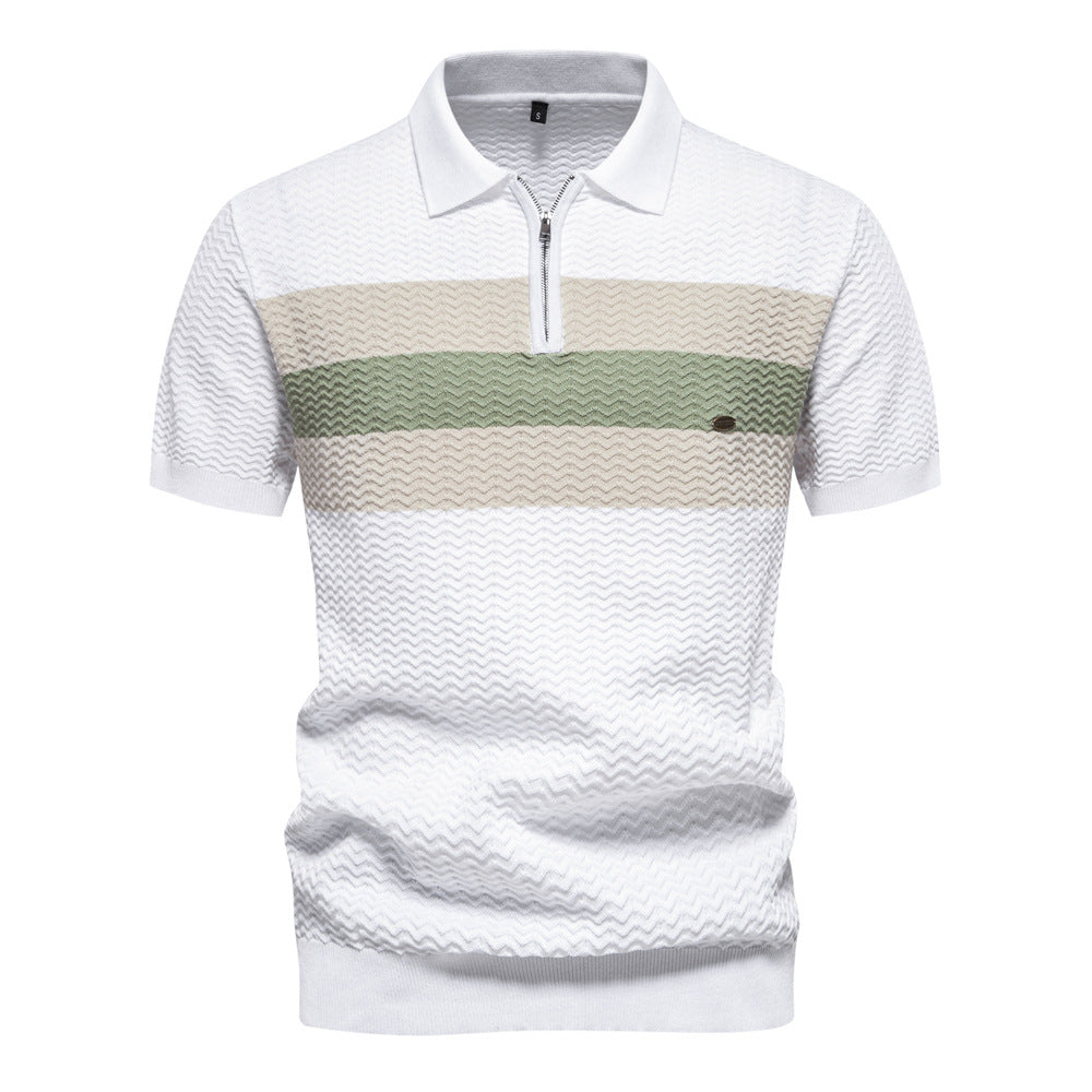 Men’s Striped Zip Polo Shirt