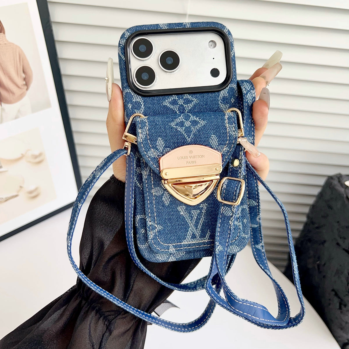 Luxury Crossbody iPhone Case with Card Pocket & Detachable Strap