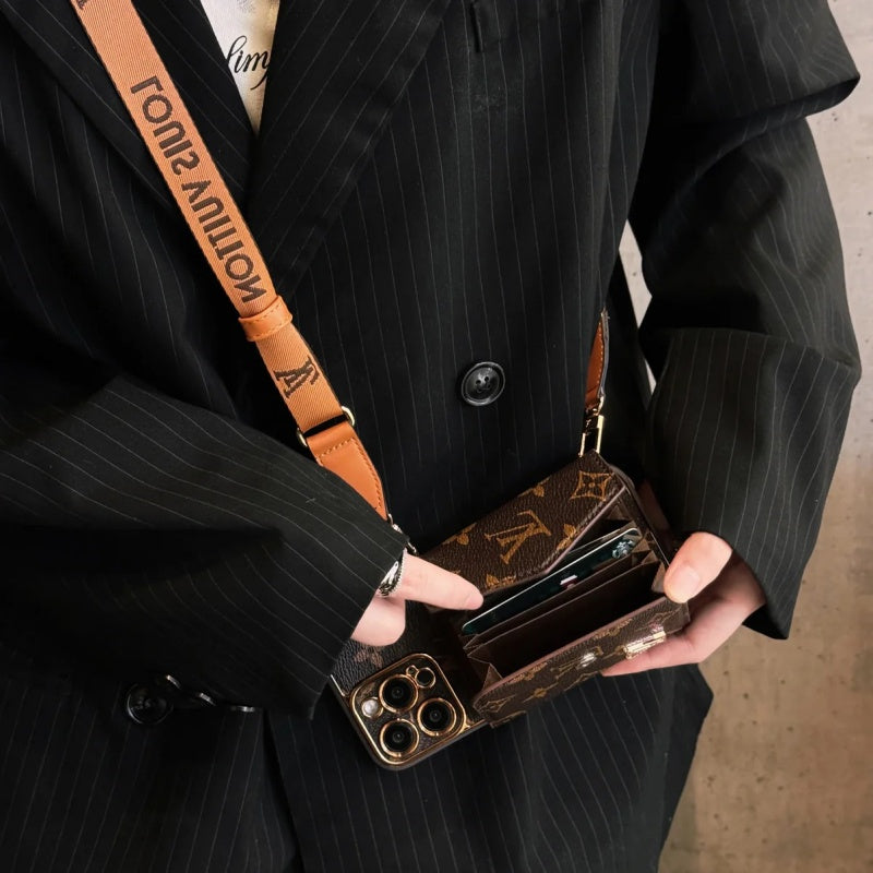 Advanced Leather iPhone Case With Wallet And Strap Brown