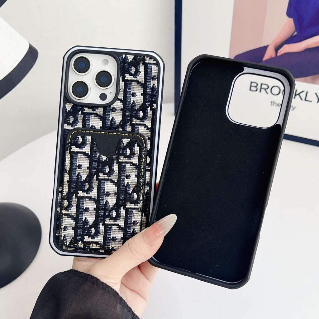 Dior Fabric iPhone Case Card Slot for 12 18 Pro Max Plus