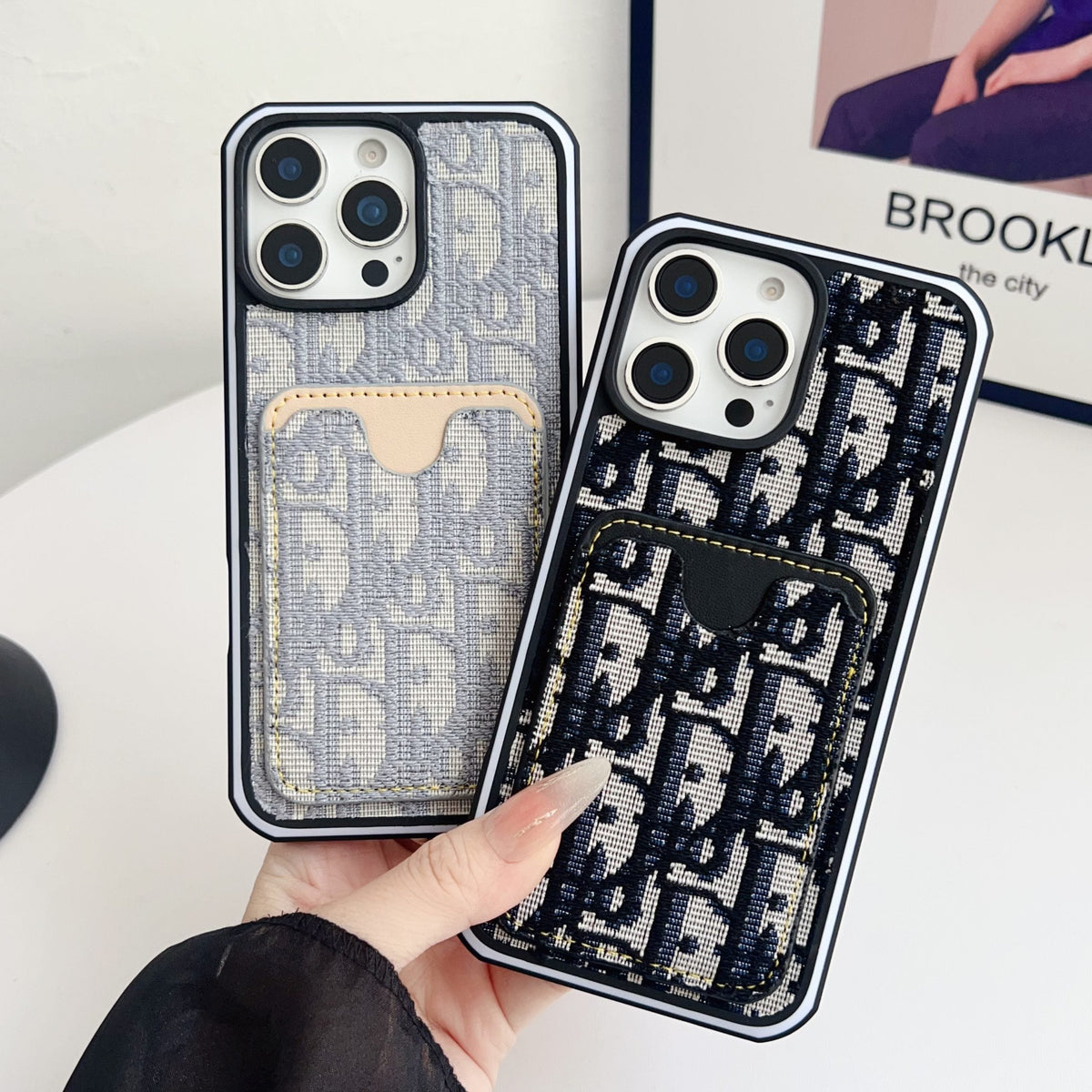 Dior Fabric iPhone Case Card Slot for 12 18 Pro Max Plus