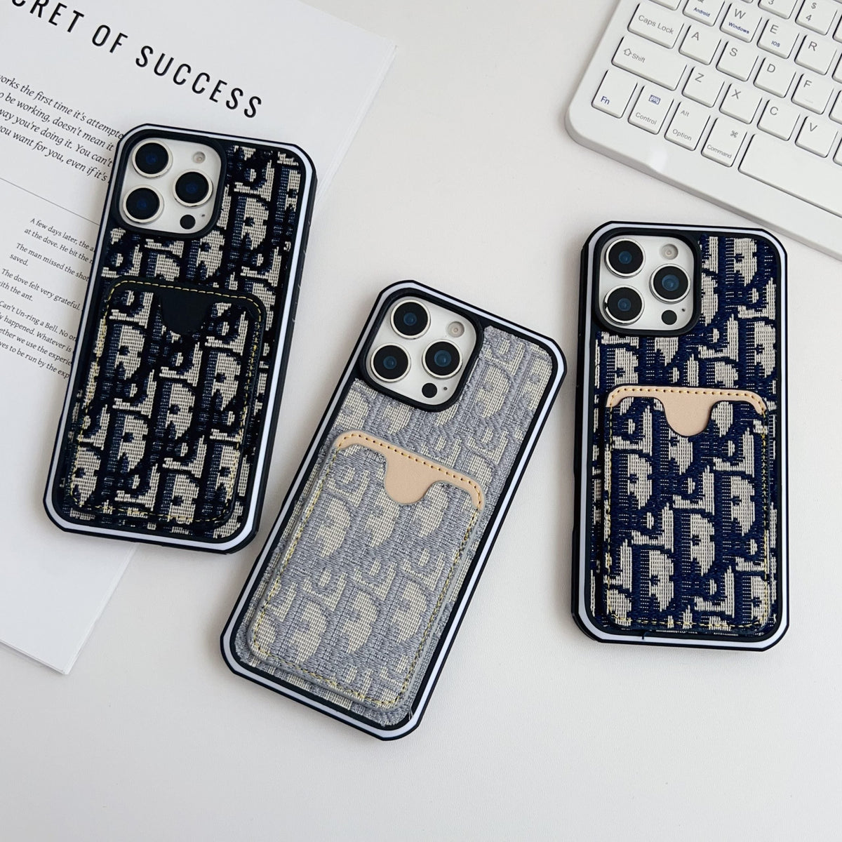Dior Fabric iPhone Case Card Slot for 12 18 Pro Max Plus