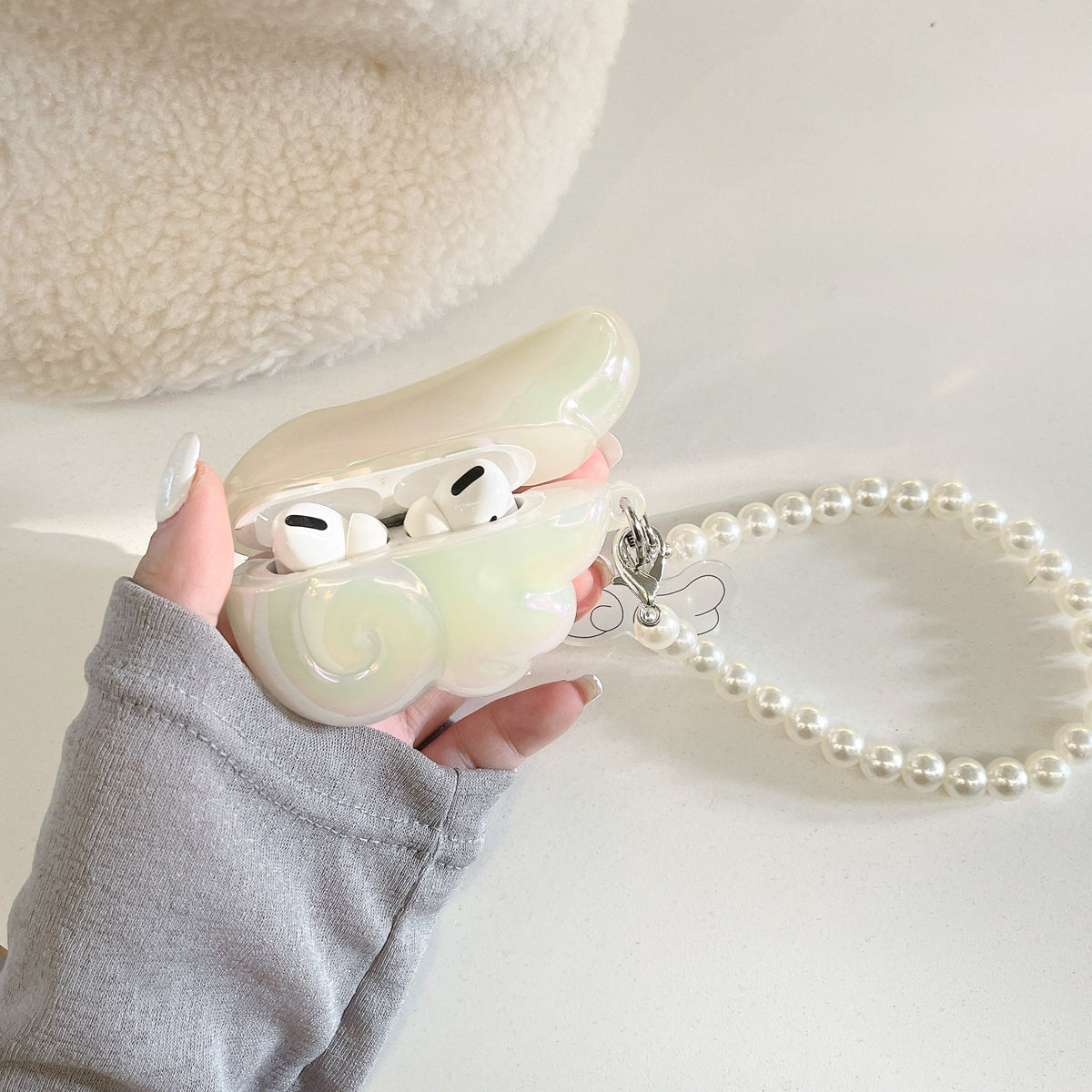 Angel Wing AirPods Case with Pearl & Beaded Charm