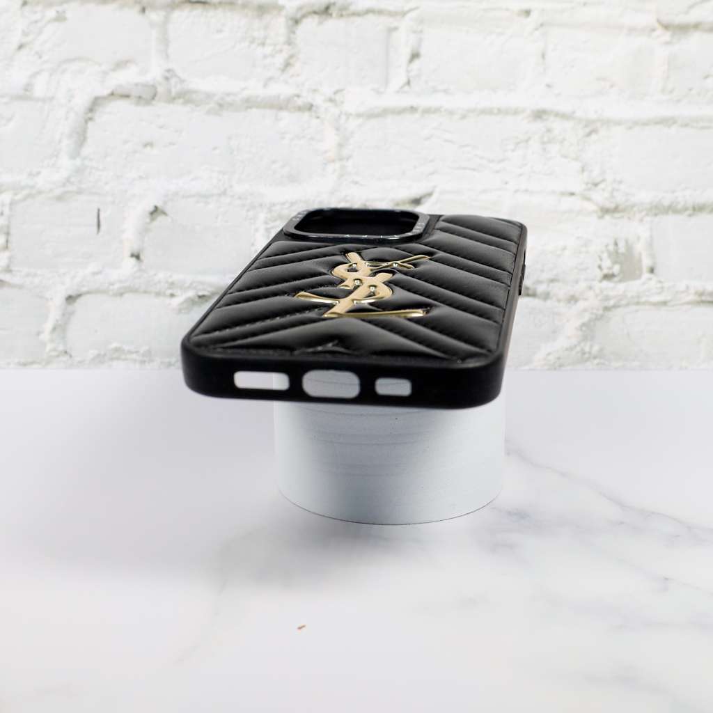 YSL iPhone Case Fashion Black Leather for 12 13 14 15 16 17 18 Pro Max Plus