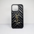 YSL iPhone Case Fashion Black Leather for 12 13 14 15 16 17 18 Pro Max Plus