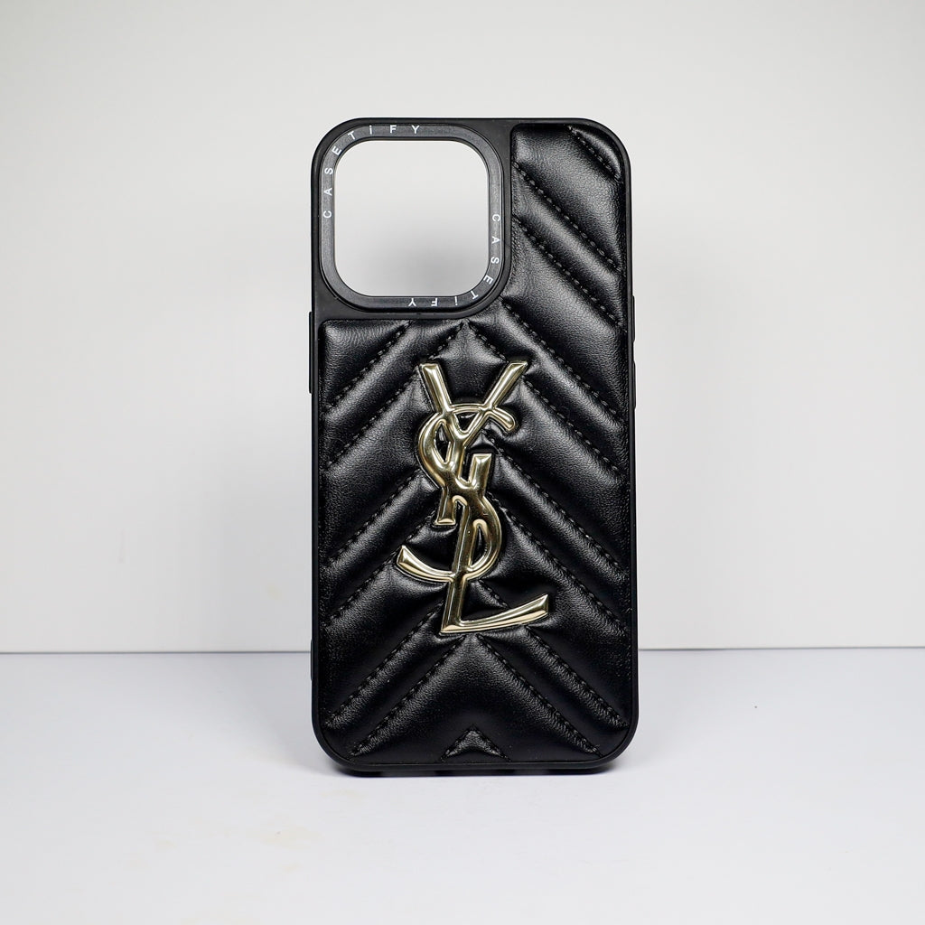 YSL iPhone Case Fashion Black Leather for 12 13 14 15 16 17 18 Pro Max Plus