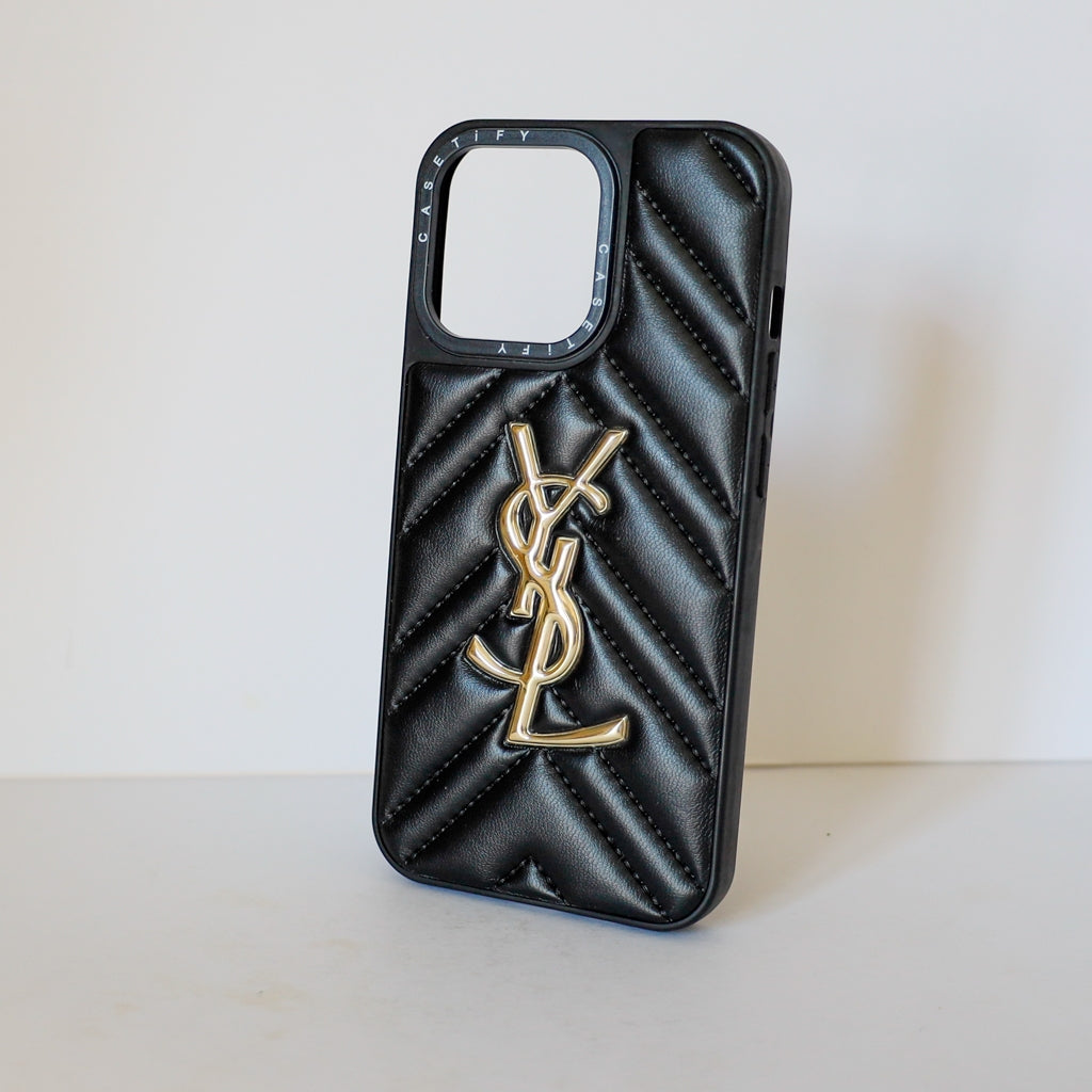 YSL iPhone Case Fashion Black Leather for 12 13 14 15 16 17 18 Pro Max Plus
