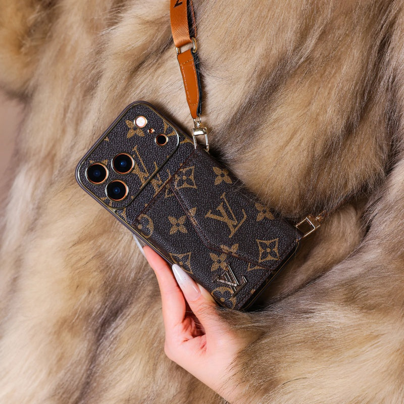 Advanced Leather iPhone Case With Wallet And Strap Brown