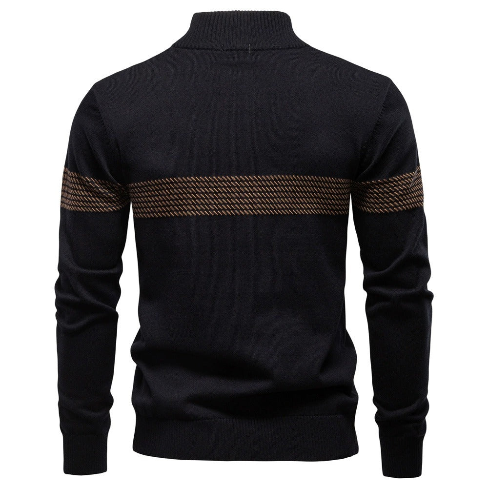 Men's Contrast Stripe Quarter-Zip Knit Sweater