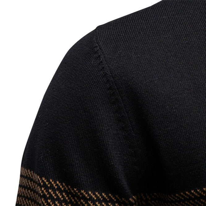 Men's Contrast Stripe Quarter-Zip Knit Sweater