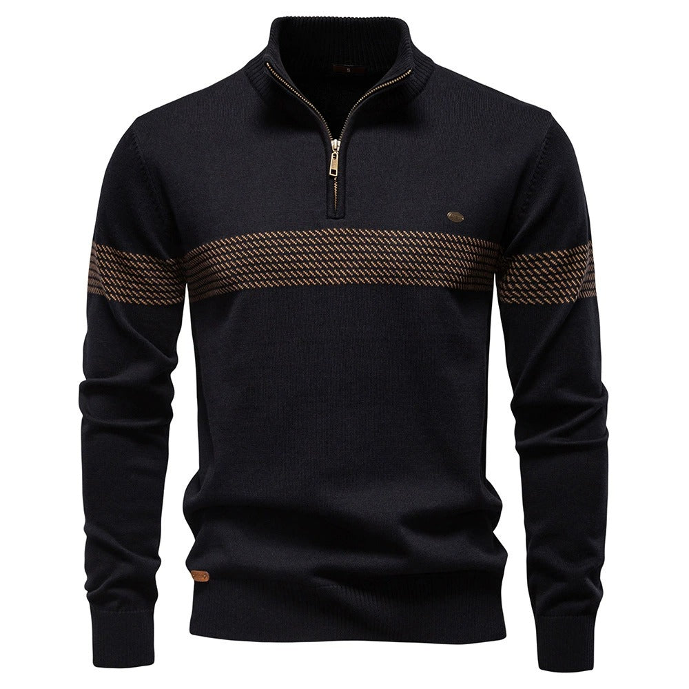 Men's Contrast Stripe Quarter-Zip Knit Sweater