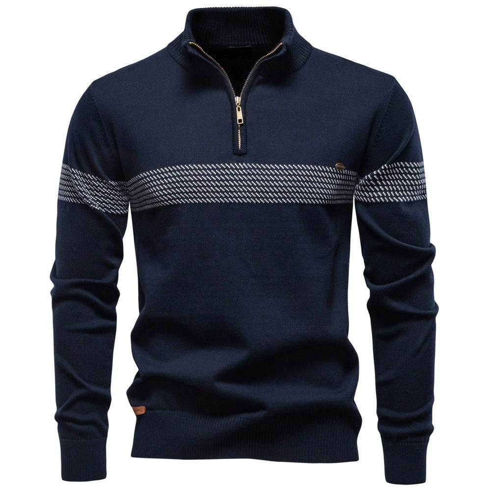 Men's Contrast Stripe Quarter-Zip Knit Sweater