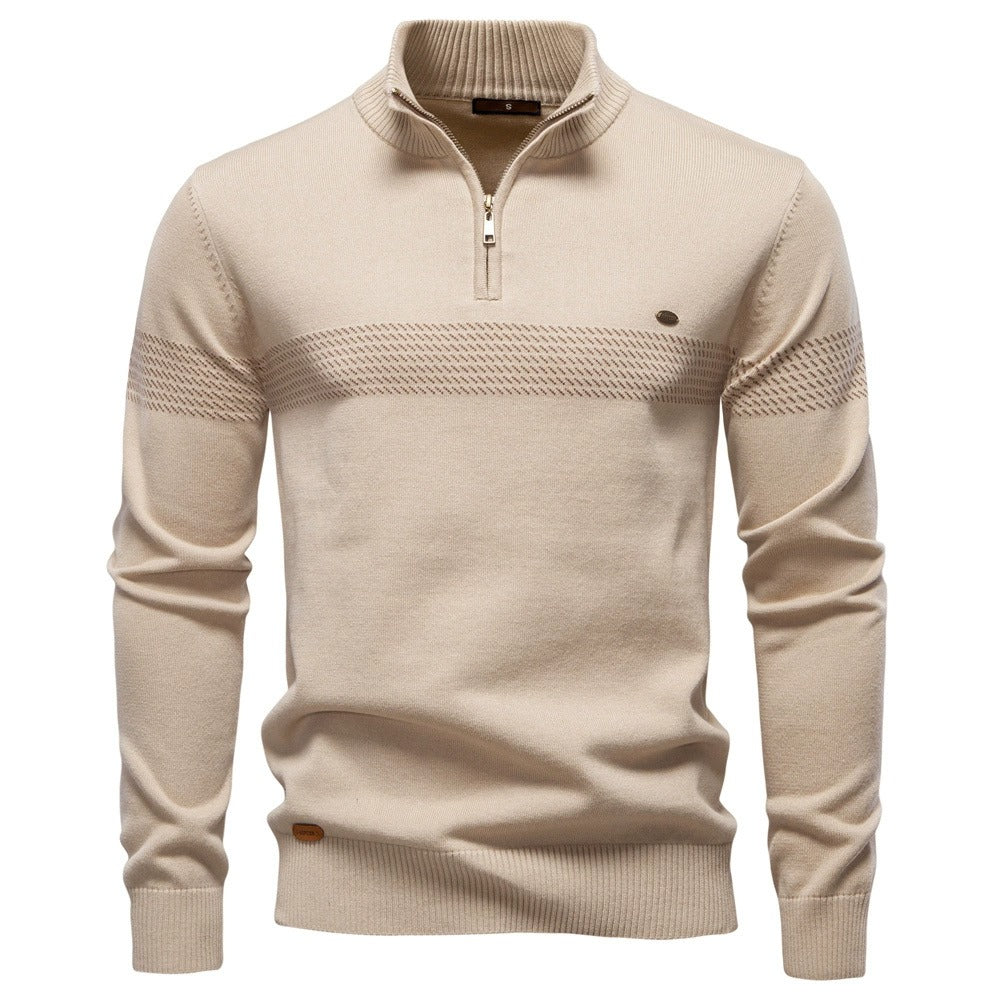 Men's Contrast Stripe Quarter-Zip Knit Sweater