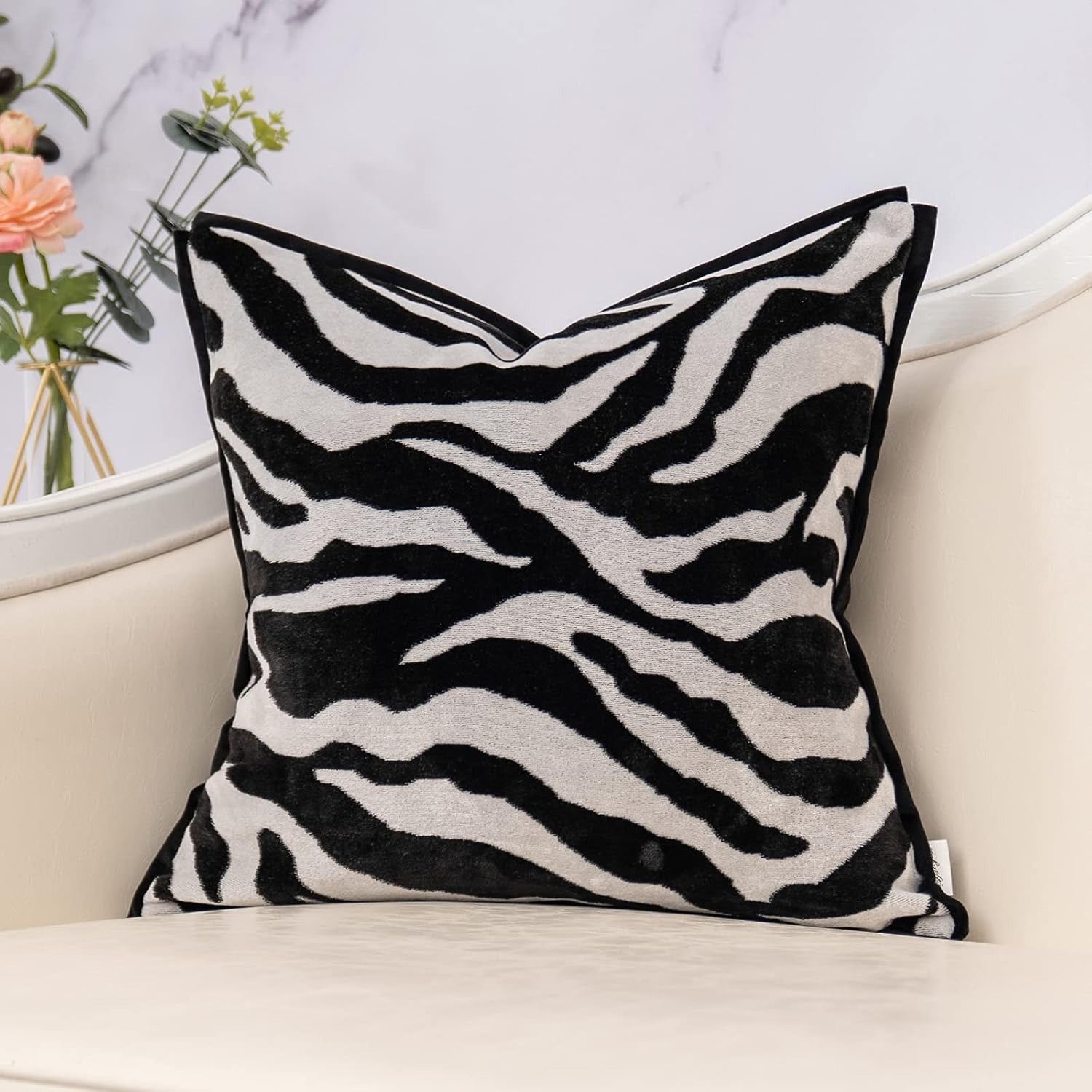 Black Square Velvet Zebra Print Cushion Cover