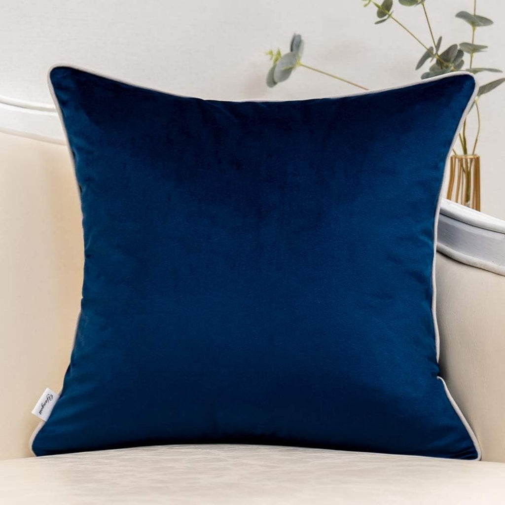 Navy Blue Patchwork Velvet Throw Pillow Cover with Gold Stripe