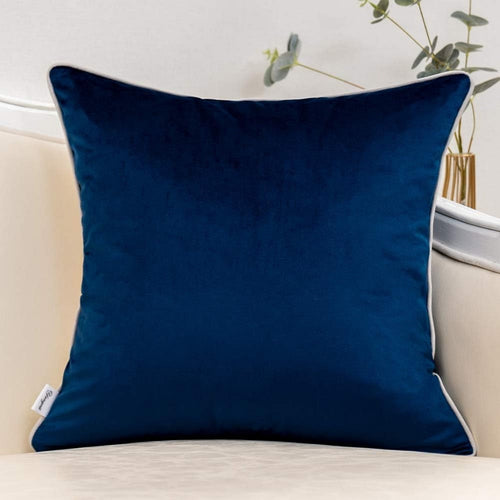Navy Blue Patchwork Velvet Throw Pillow Cover with Gold Stripe