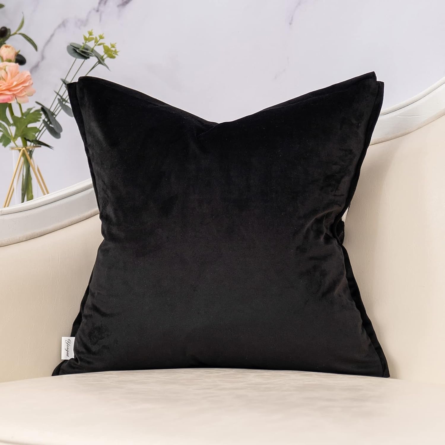 Black Square Velvet Zebra Print Cushion Cover