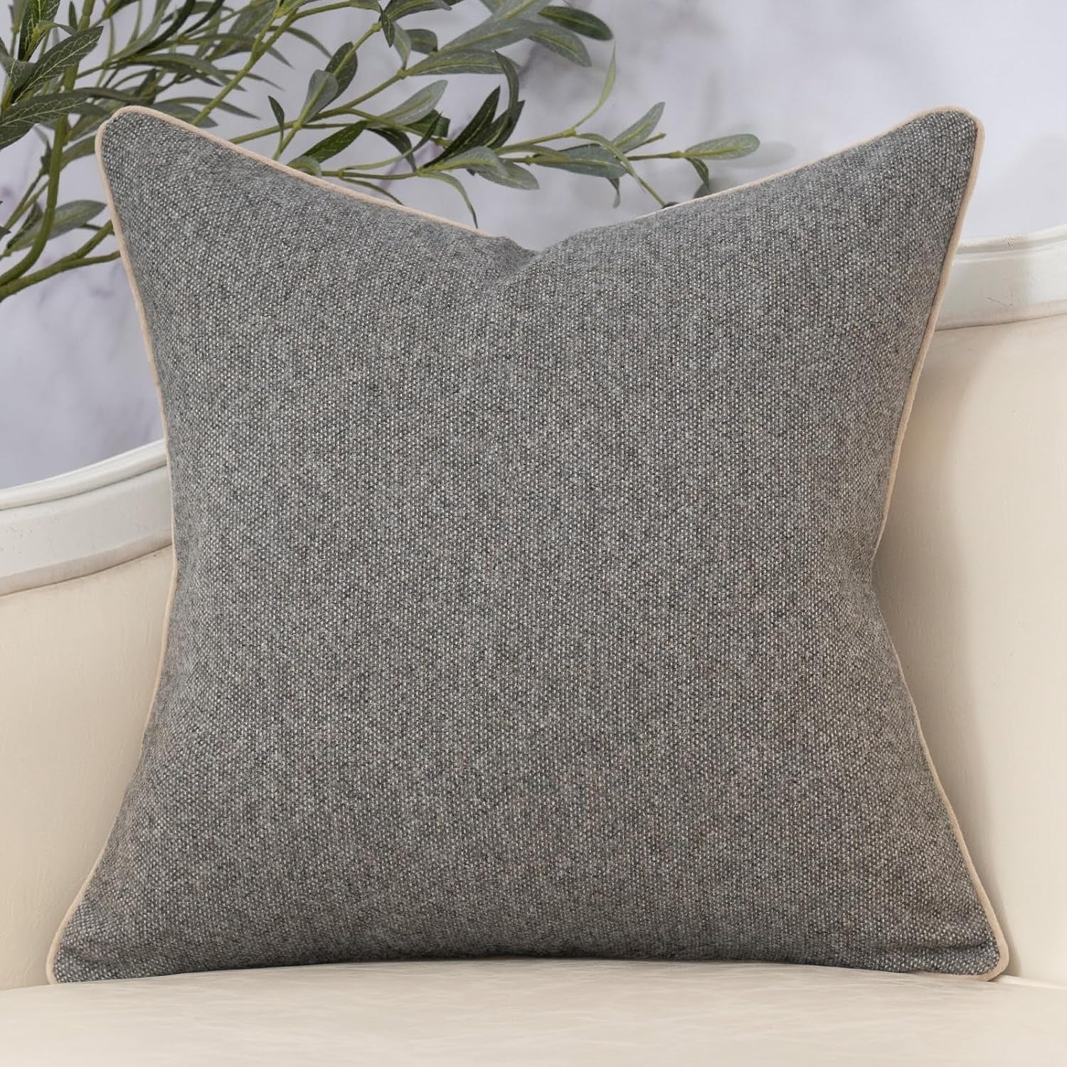Neutral Floral Chenille Square Pillow Cover – Grey