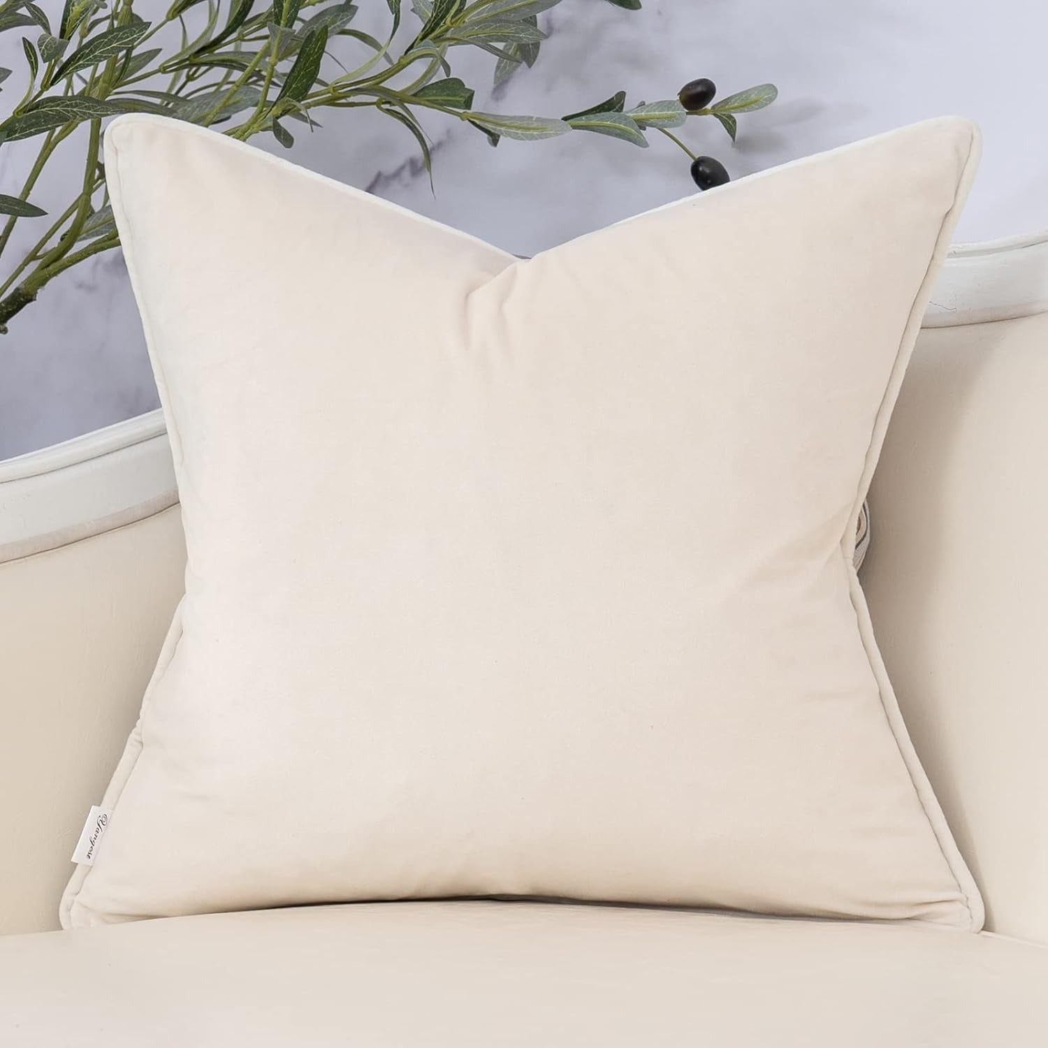 Beige Striped Velvet Square Pillow Cover – Bohemian Style