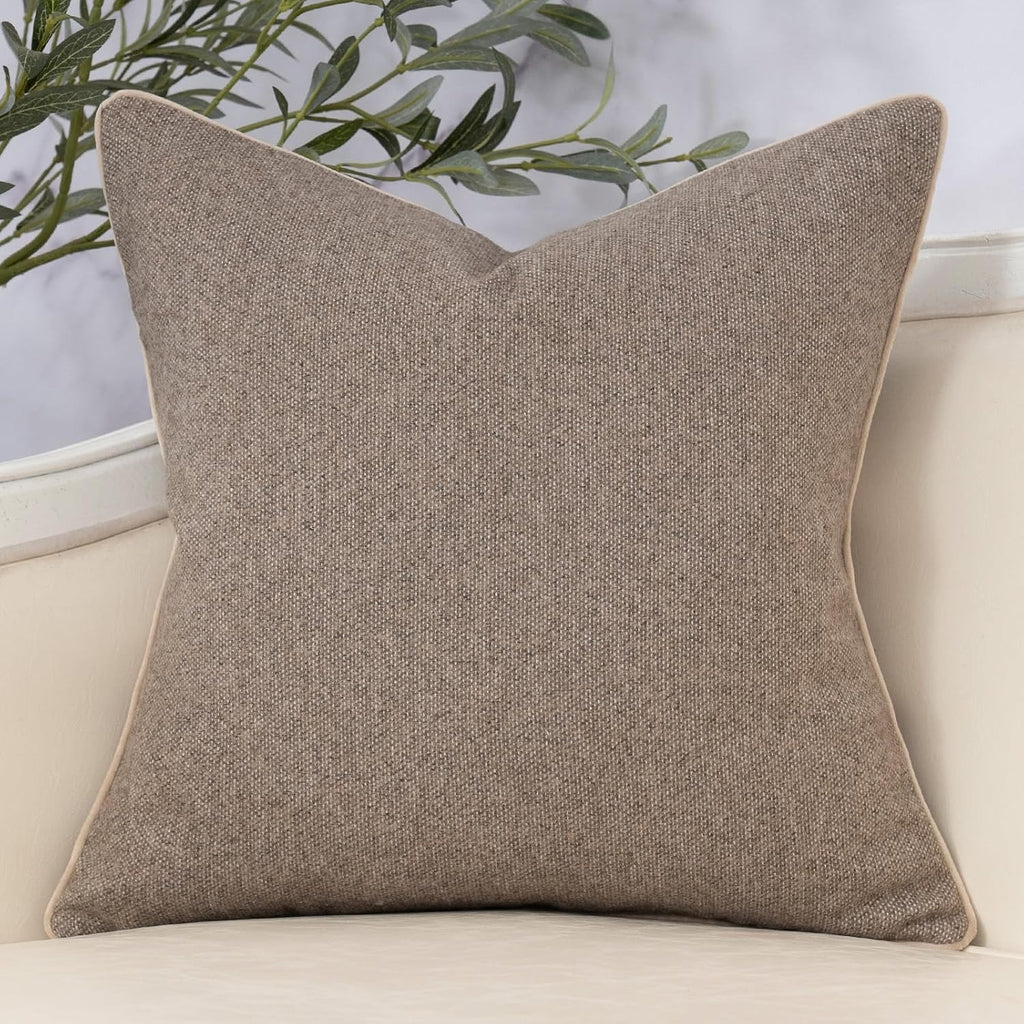 Neutral Floral Chenille Square Pillow Cover– Brown