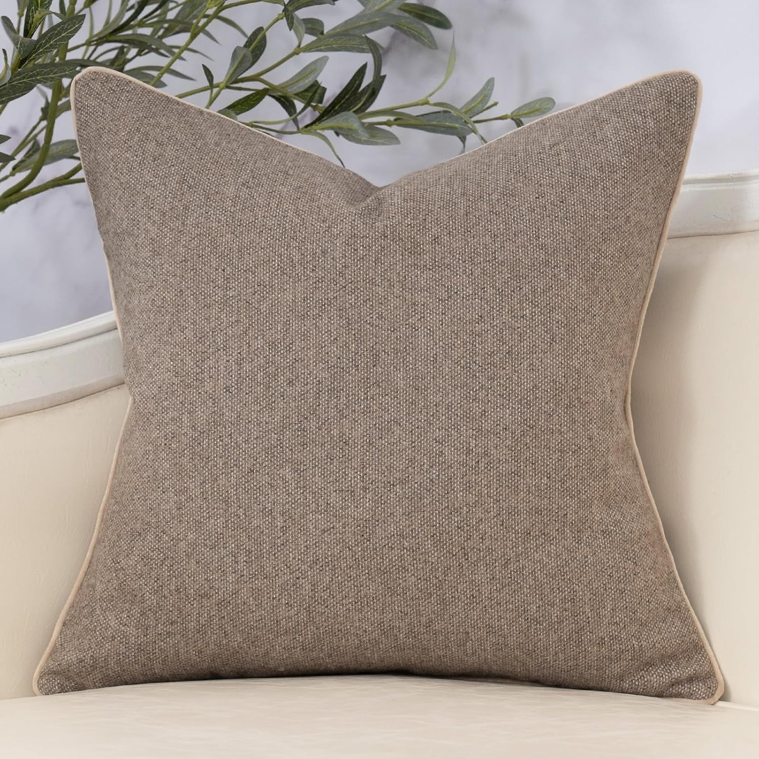 Neutral Floral Chenille Square Pillow Cover– Brown