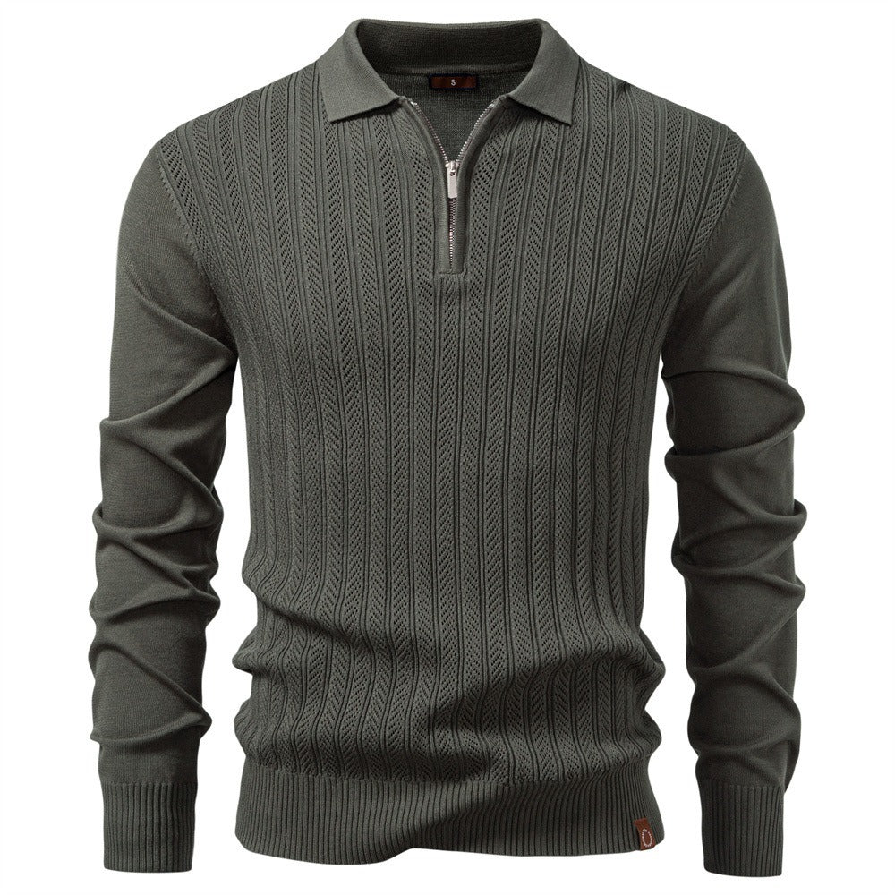 Men's Textured Quarter-Zip Polo Sweater