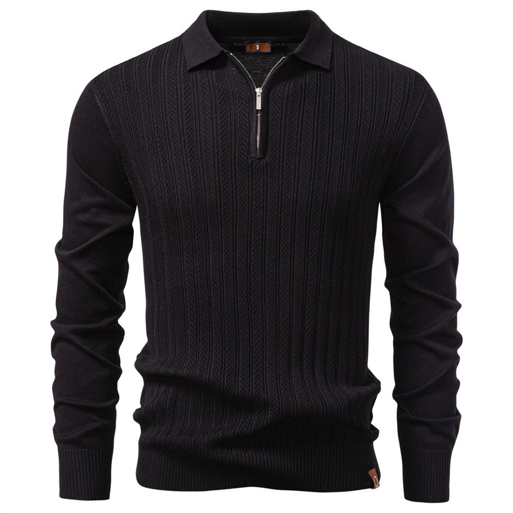 Men's Textured Quarter-Zip Polo Sweater