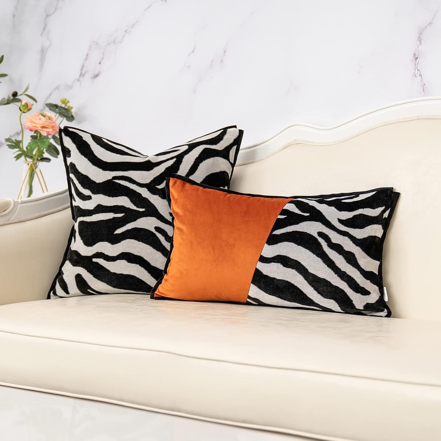 Black Square Velvet Zebra Print Cushion Cover