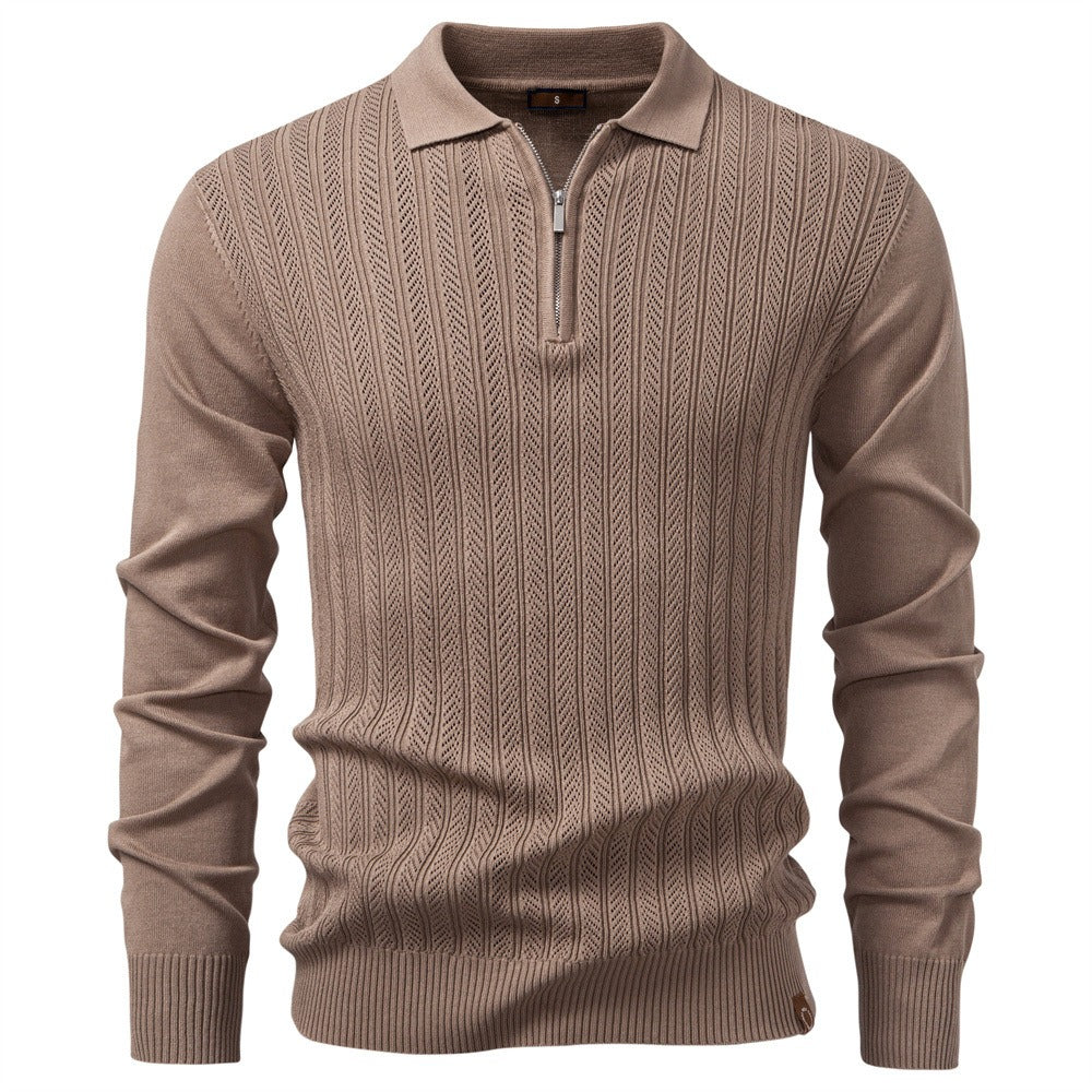 Men's Textured Quarter-Zip Polo Sweater
