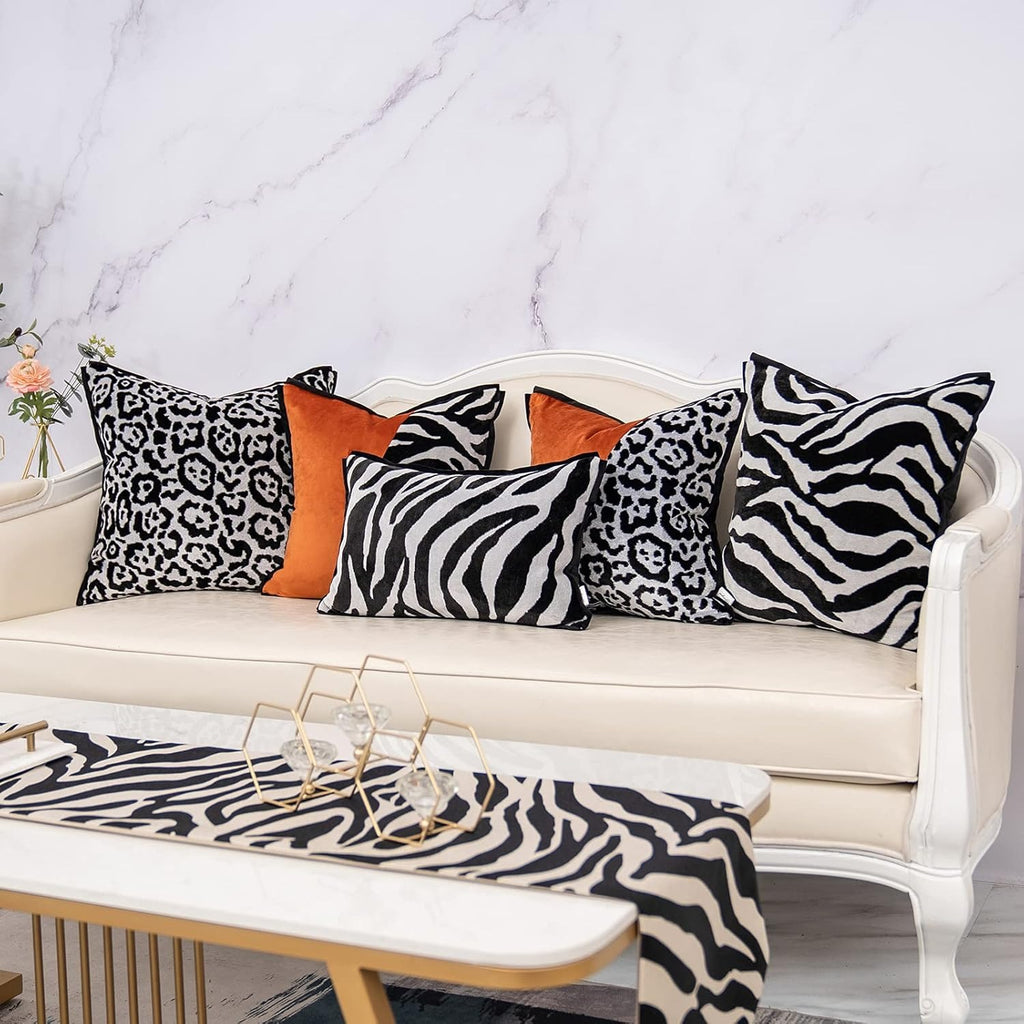Black Square Velvet Zebra Print Cushion Cover