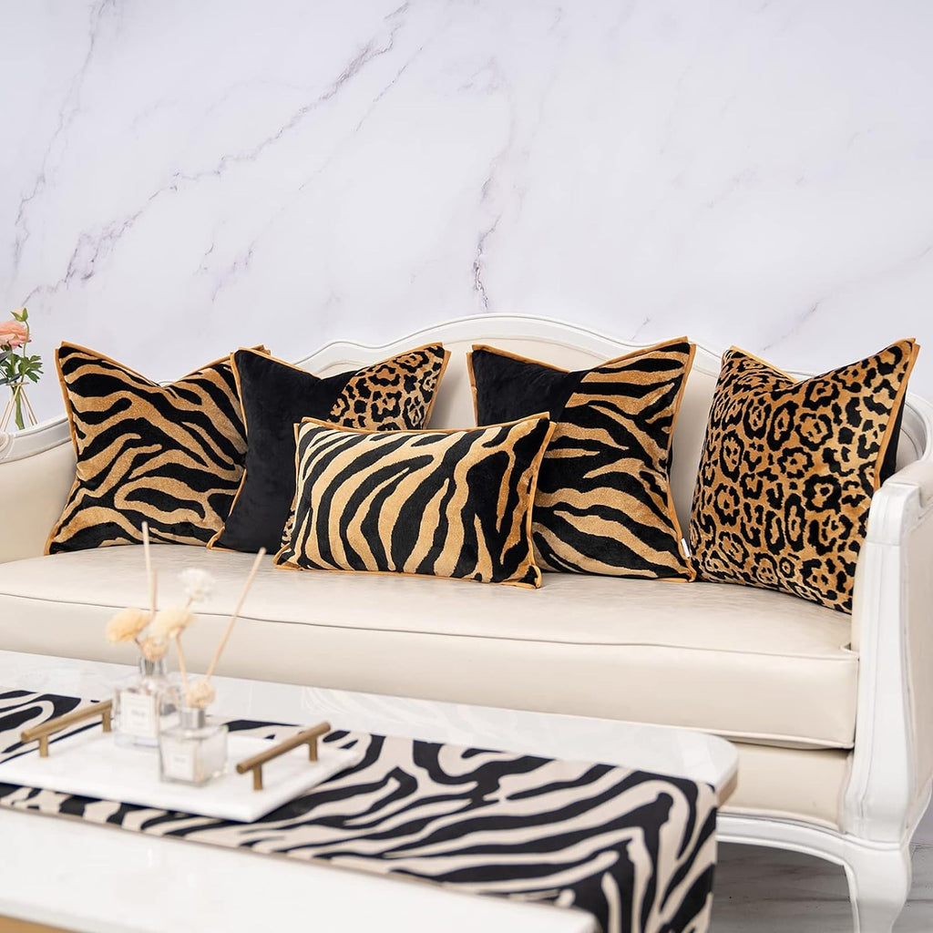 Black and Gold Square Velvet Zebra Print Cushion Cover