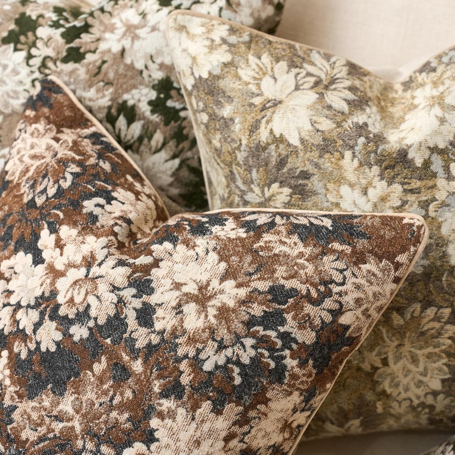 Neutral Floral Chenille Square Pillow Cover– Brown
