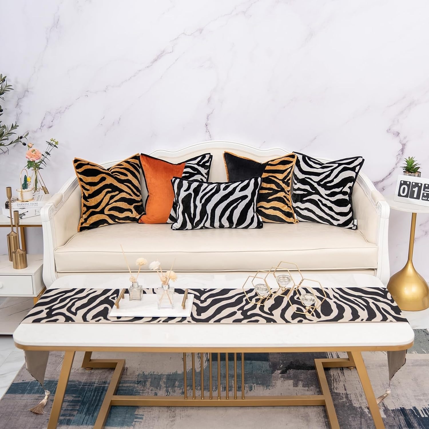 Black and Gold Square Velvet Zebra Print Cushion Cover