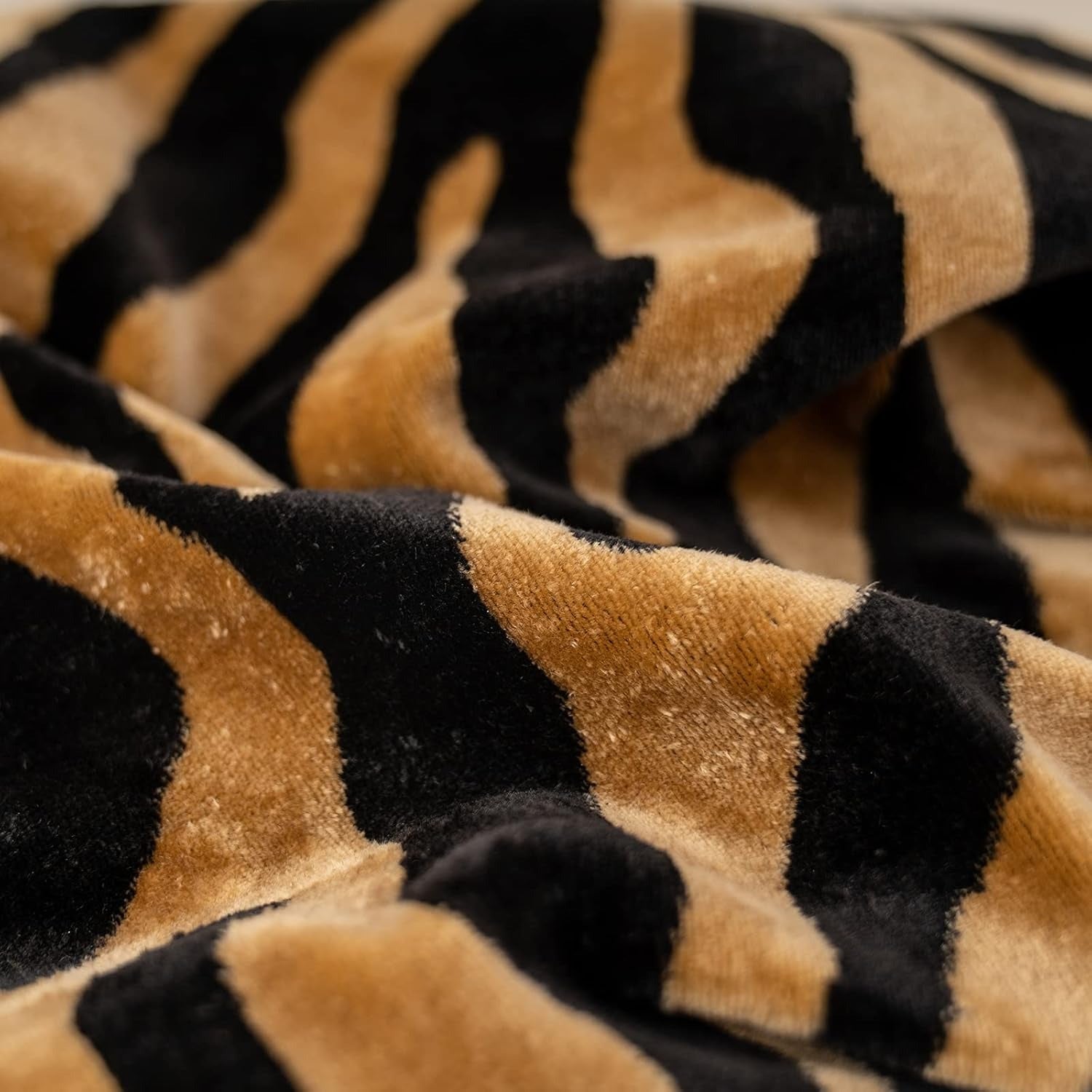 Black and Gold Square Velvet Zebra Print Cushion Cover