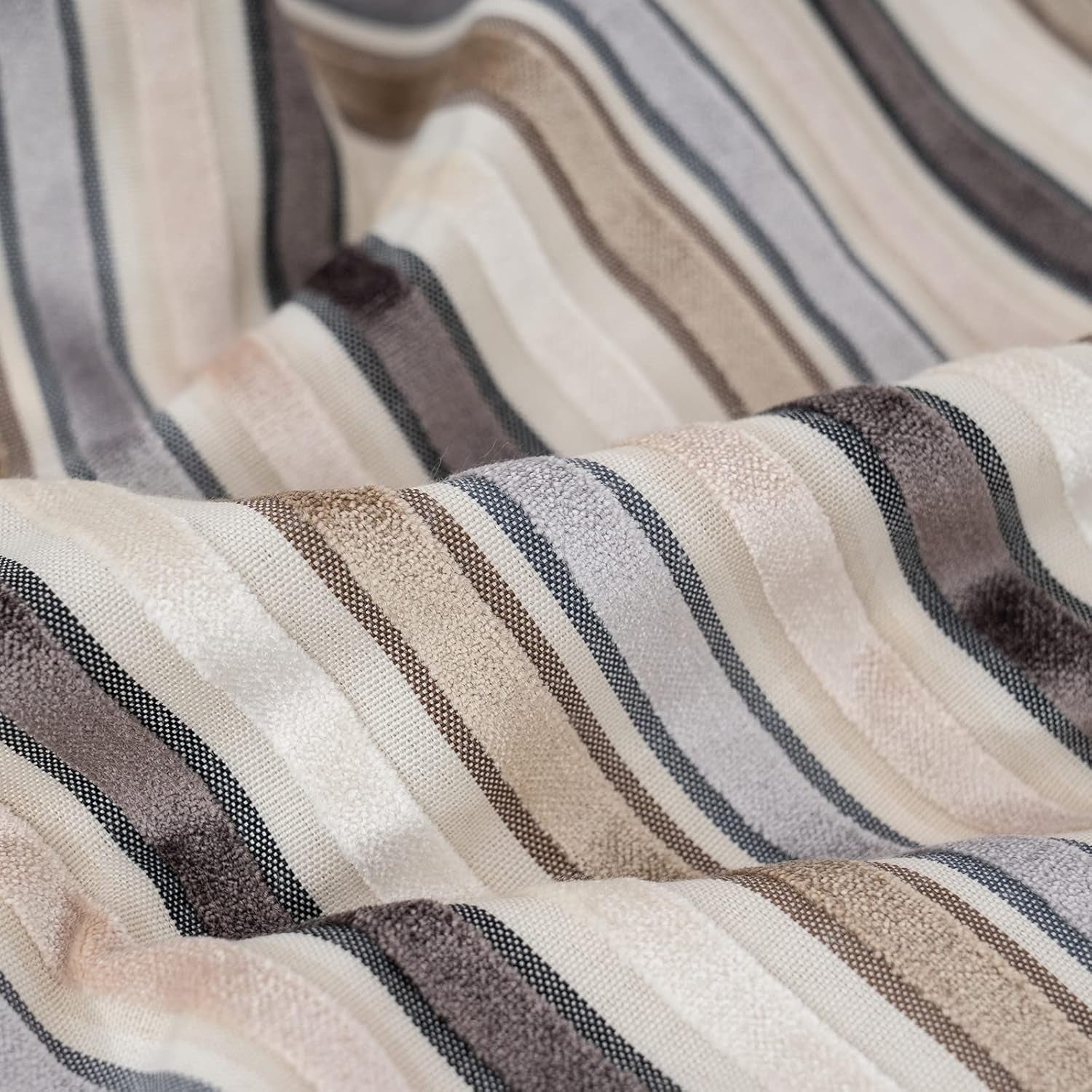 Beige Striped Velvet Square Pillow Cover – Bohemian Style