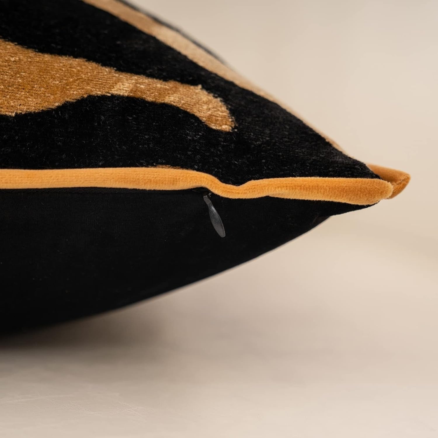 Black and Gold Square Velvet Zebra Print Cushion Cover